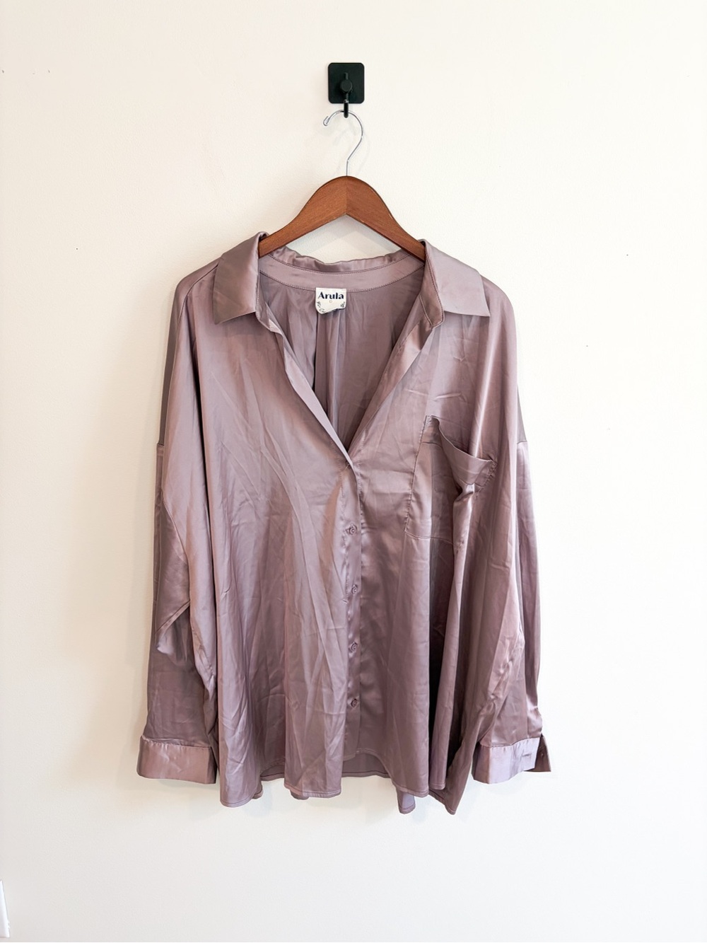 Arula Lilac Satin Button-Down Blouse Plus Size C (3X) NWT